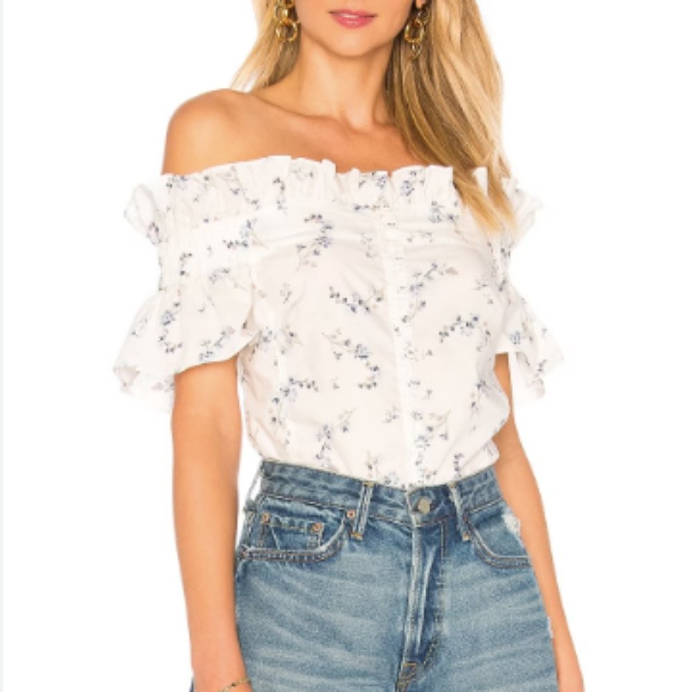 Rebecca Taylor Off the Shoulder Francine Top - white floral - sz 6